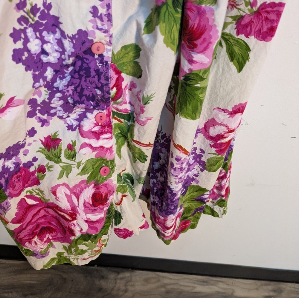 Vintage Early 90s White Pink Purple Floral Dress, Size M - Picture 13 of 13